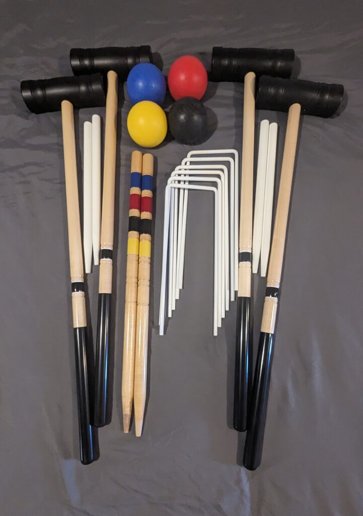 CRQ 148 Croquet Set: CRQ Black Force/Extreme Long Grass Specialty Mallet 6 Wicket, 4 Player Set, No Case